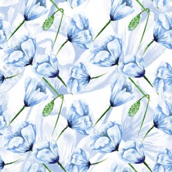 Stickers carrelage bleu fleurs et bouton vert