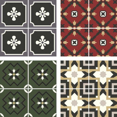 Stickers carrelage ciment rouge, kaki et noir
