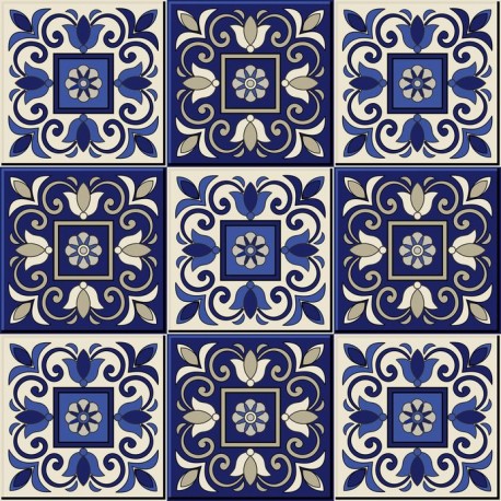 Stickers carrelage ciment bleu nuit et beige