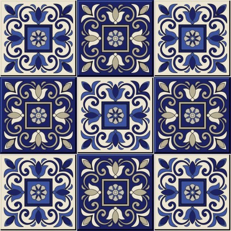 Stickers carrelage ciment bleu nuit et beige