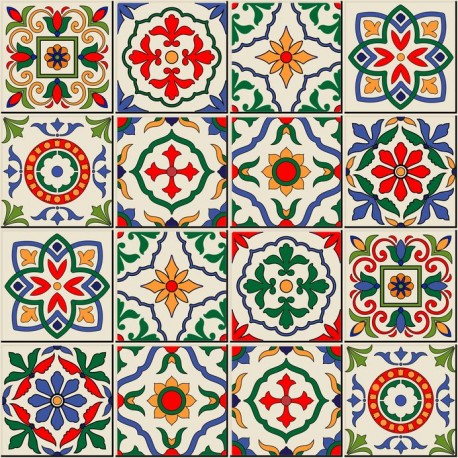Stickers carrelage ciment rouge, orange et vert