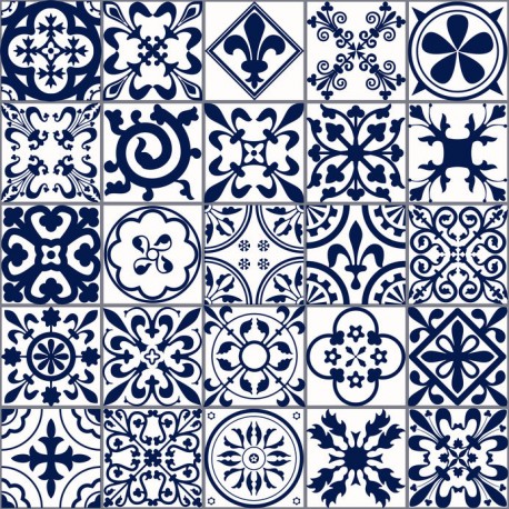 Stickers carrelage ciment bleu foncé et blanc