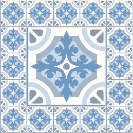 Stickers carrelage ciment bleu et blanc