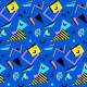 Stickers carrelage géométrique bleu roi