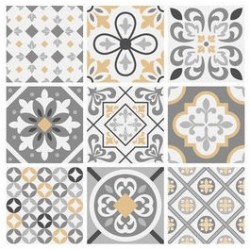 Autocollants carreaux cuisine jaune et gris - Stickers Carrelage