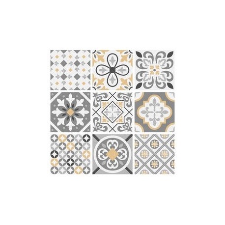 Stickers carrelage ciment jaune et gris